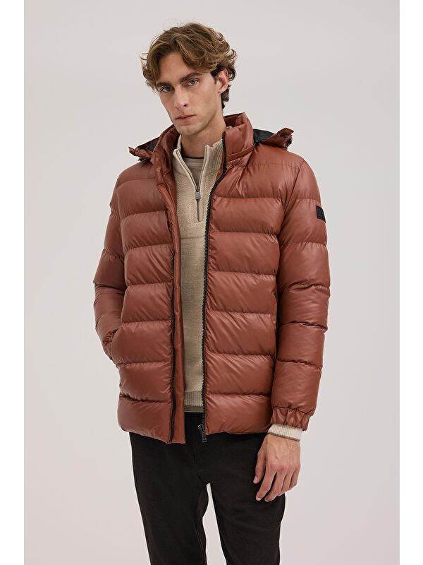 JAKAMEN Taba Regular Fit Kapüşonlu Şişme Kışlık Mont