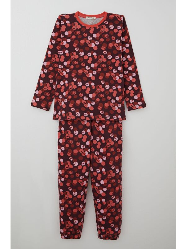 Breeze Kız Çocuk Pijama Takımı Neşeli Benekler Desenli Mürdüm (9-12 Yaş)