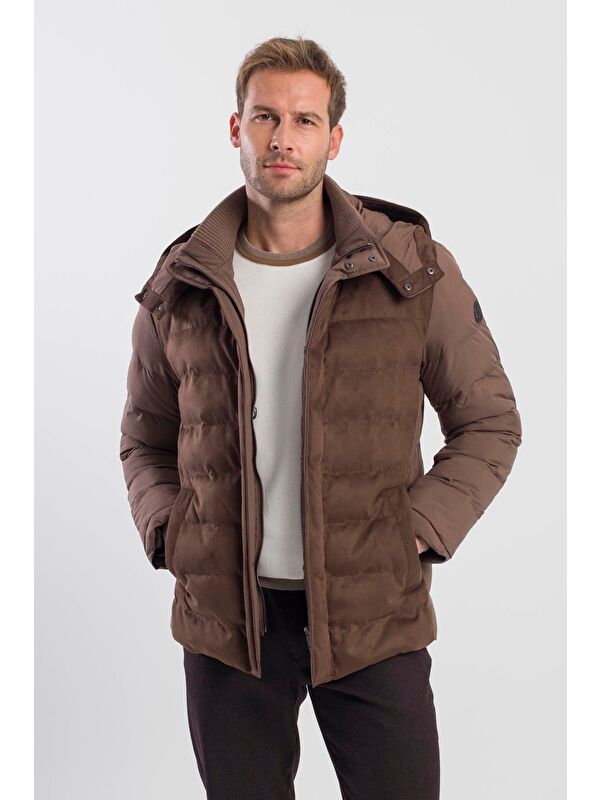 JAKAMEN Kahve Comfort Fit Kapüşonlu Şişme Mont