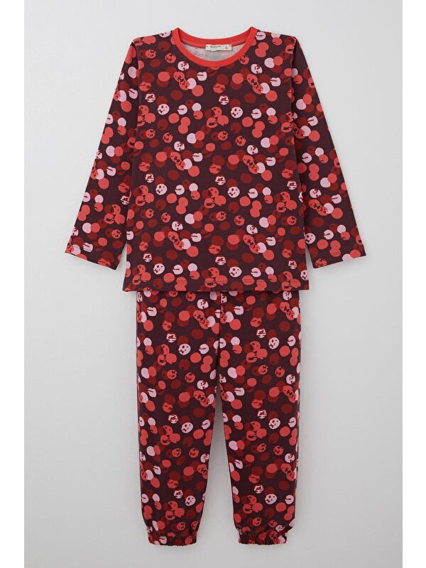 Breeze Kız Çocuk Pijama Takımı Neşeli Benekler Desenli Mürdüm (4-8 Yaş)