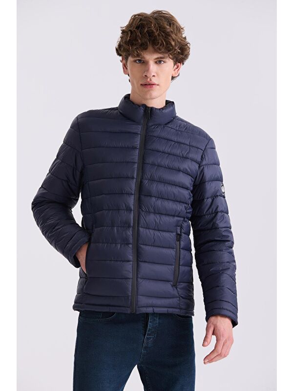 JAKAMEN Lacivert Slim Fit Hakim Yaka Şişme Mont
