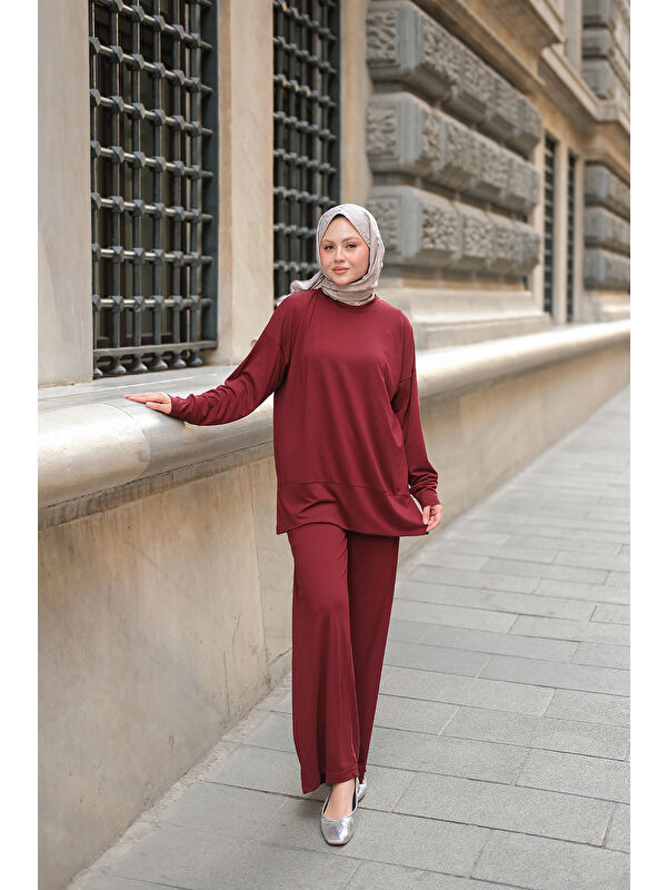 Locco Moda Kadın Kaftan Basic Takım Bordo