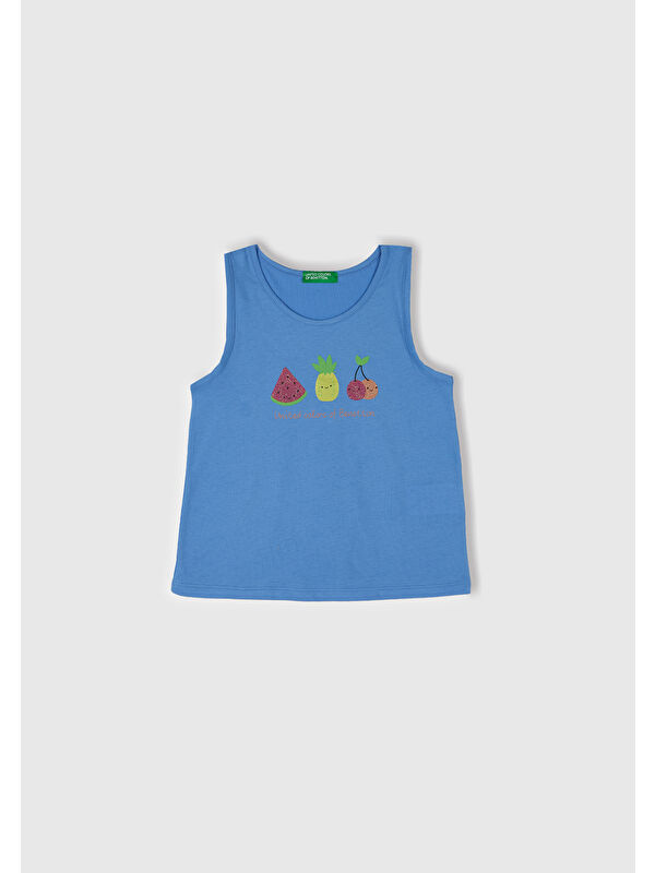 United Colors Of Benetton Kız Çocuk Mavi Simli Benetton Logo Baskılı Atlet