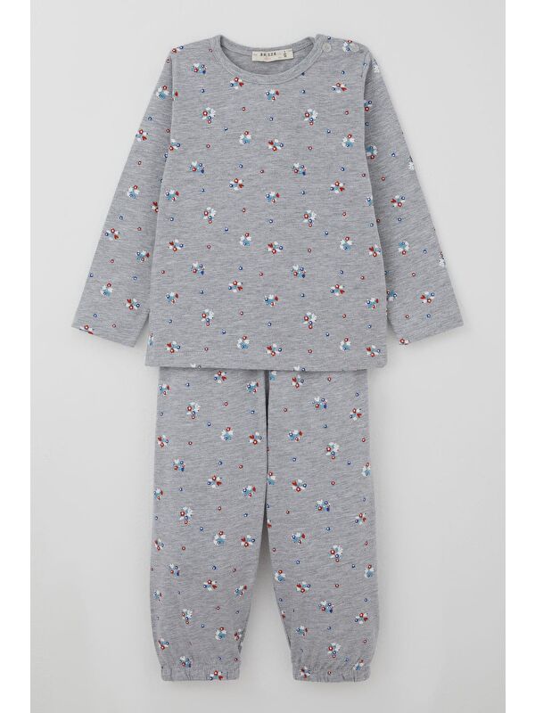 Breeze Kız Bebek Pijama Takımı Renkli Çiçek Desenli Gri Melanj (9 Ay-3 Yaş)