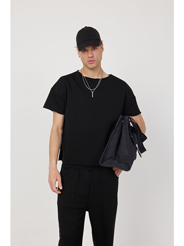 gothamVibes Erkek Blank Boxy Siyah Tişört