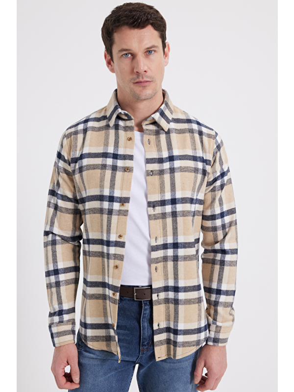TUDORS Erkek Slim Fit Dar Kesim Kareli Kışlık Oduncu Gömlek