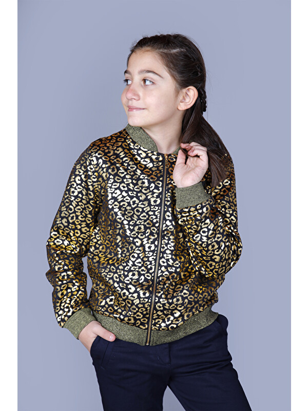 Toontoykids Kız Çocuk Leopar Desenli Parlak Hırka