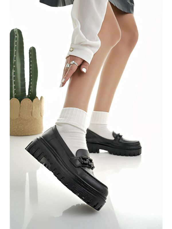 SAMANTHA Kadın Loafer Kalın Taban Tokalı Günlük Casual Makosen Ayakkabı - Görsel 7