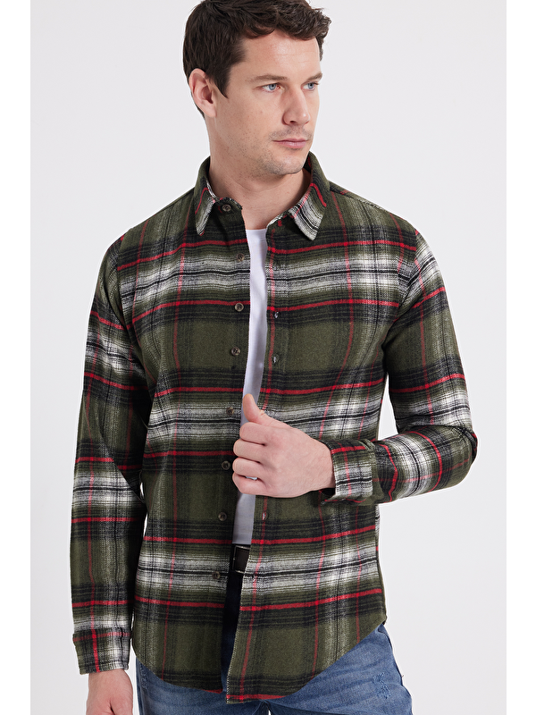 TUDORS Erkek Slim Fit Dar Kesim Kareli Kışlık Oduncu Gömlek