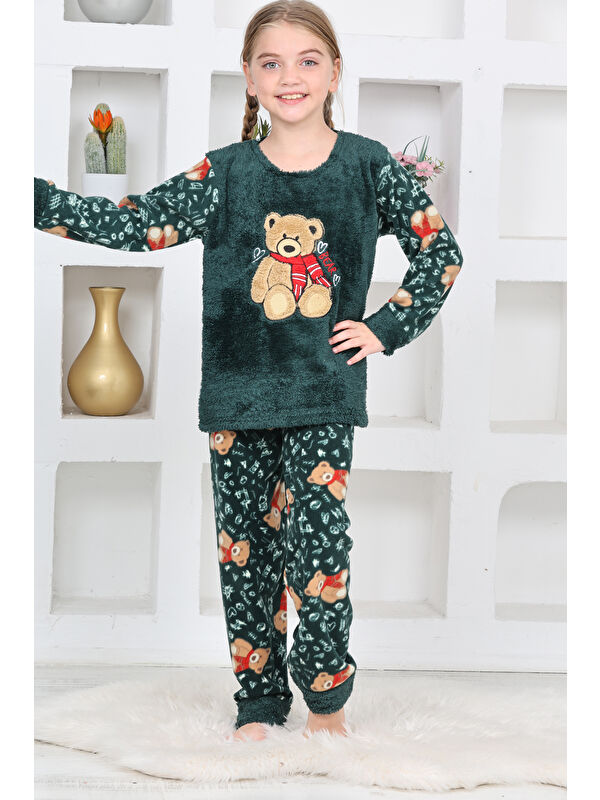 Modanino Kız Çocuk Welsoft Kumaş-Göz Bantlı Ayıcık Baskılı Pijama Takımı 12293