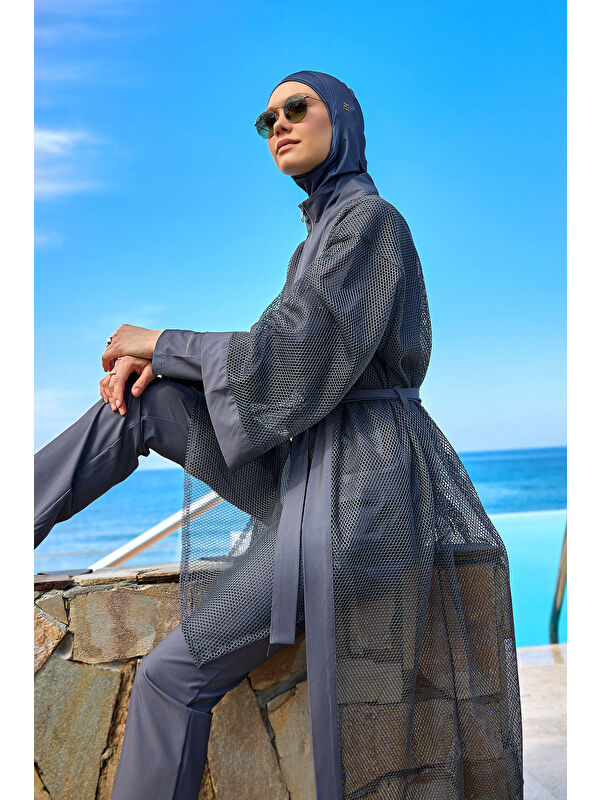 Marina Füme Tül Detaylı Pareo Kaftan  P2501-5
