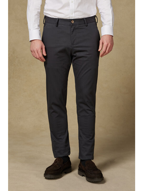 ABBATE Poplin Stretch Pamuk Karışımlı Modern Fit Antrasit Erkek Düz Pantolon