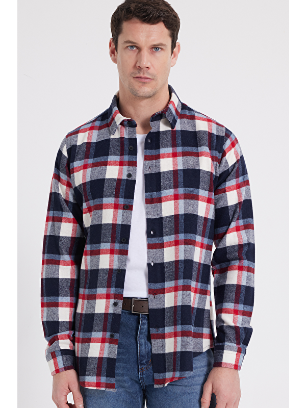 TUDORS Erkek Slim Fit Dar Kesim Kareli Kışlık Oduncu Gömlek