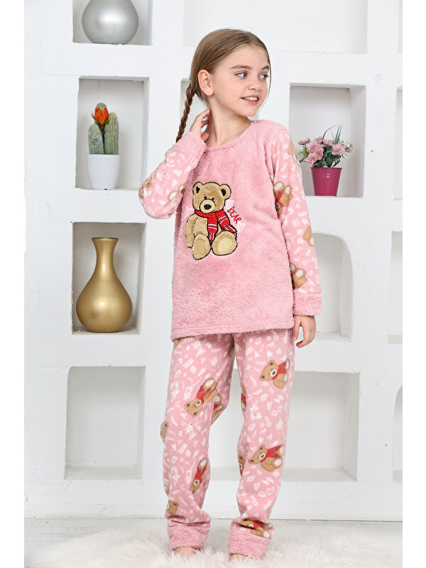 Modanino Kız Çocuk Welsoft Kumaş-Göz Bantlı Ayıcık Baskılı Pijama Takımı 12293