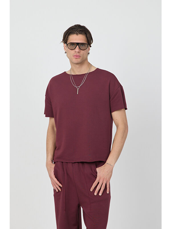 gothamVibes Erkek Blank Boxy Bordo Tişört