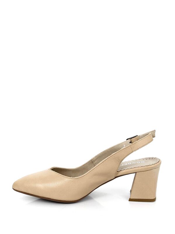 NUDE Hakiki Deri Sivri Burun Orta Kalın Topuklu Arkası Açık Kadın Yazlık Ayakkabı 24118 - Görsel 5