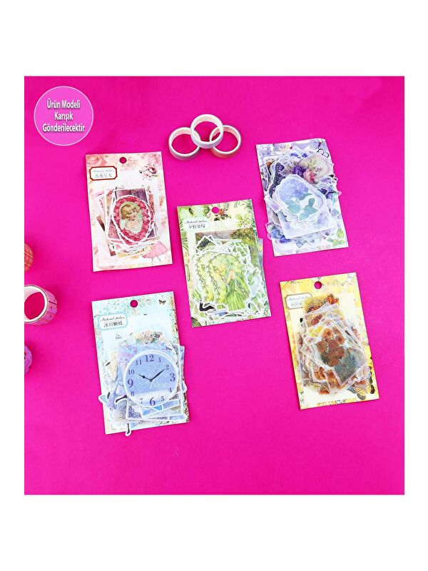Bam Hediyelik Eşya Scrapbook Uyumlu 100'lü Retro Sticker Paketi – Vintage Tarz Bm-1778
