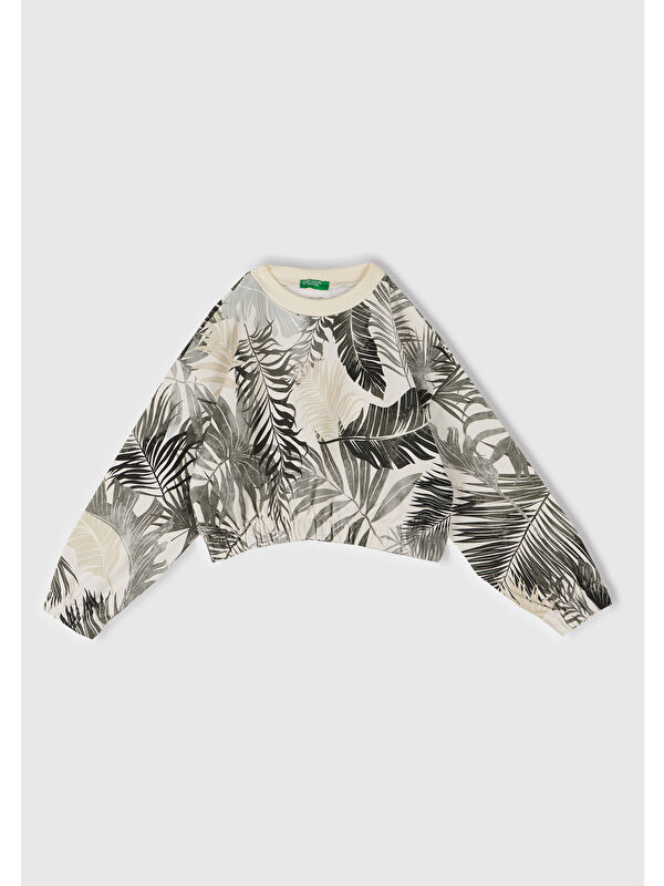 United Colors Of Benetton Kız Çocuk Siyah Mix Tamamı Desenli Logo Etiketli Ribanalı Sweatshirt