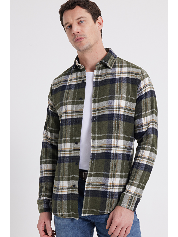 TUDORS Erkek Slim Fit Dar Kesim Kareli Kışlık Oduncu Gömlek