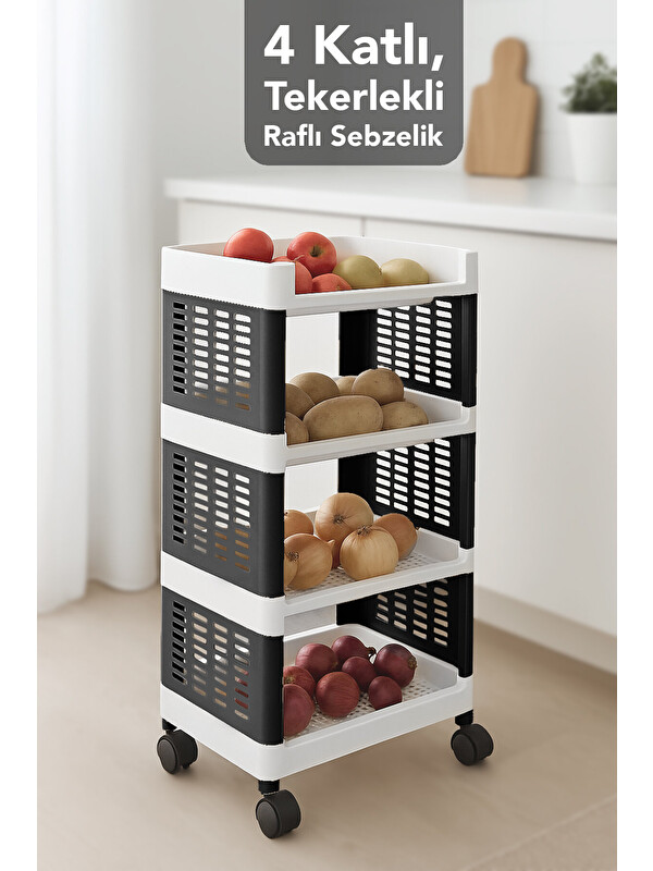 Meleni Home 4 Katlı Tekerlekli Çok Amaçlı Mutfak Rafı
