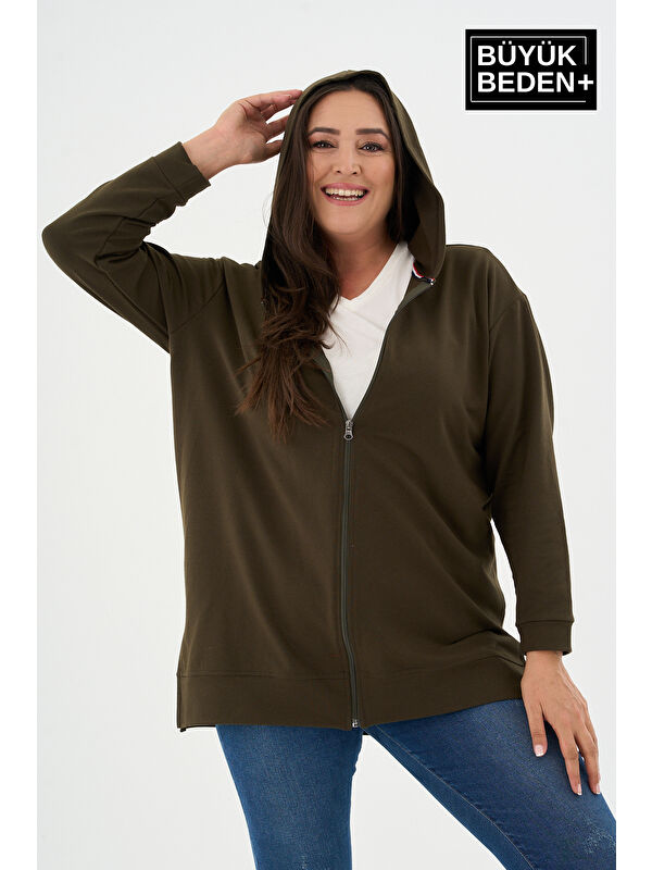 Süperlife Kadın Tunik Büyük Beden Fermuarlı Kapüşonlu Sweat Hırka SPR26BTK955