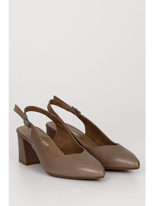 VİZON Hakiki Deri Sivri Burun Orta Kalın Topuklu Arkası Açık Kadın Yazlık Ayakkabı 24118 - Görsel 3