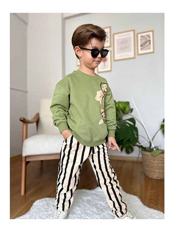 My Kids Wear Emoji Baskılı Çizgili Spor Erkek Çocuk Takım