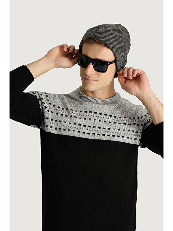 Kiğılı Bisiklet Yaka Slim Fit Dar Kesim Desenli Triko Kazak