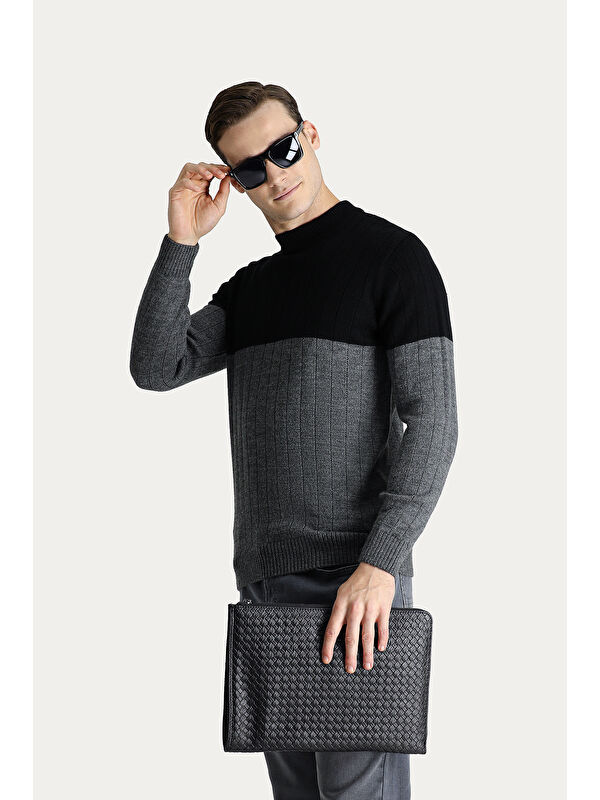 Kiğılı Bisiklet Yaka Slim Fit Dar Kesim Desenli Triko Kazak