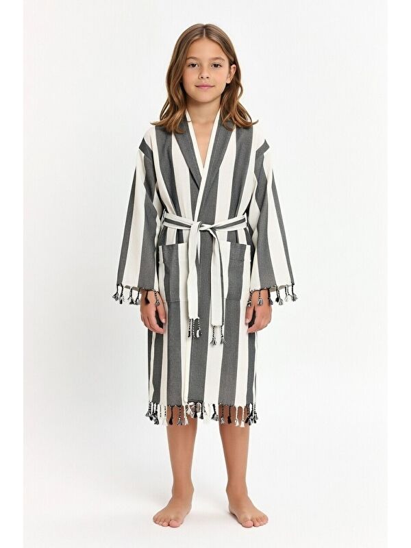 Mulberry Çocuk Striped Peştamal Bornoz %100 Pamuk Unisex