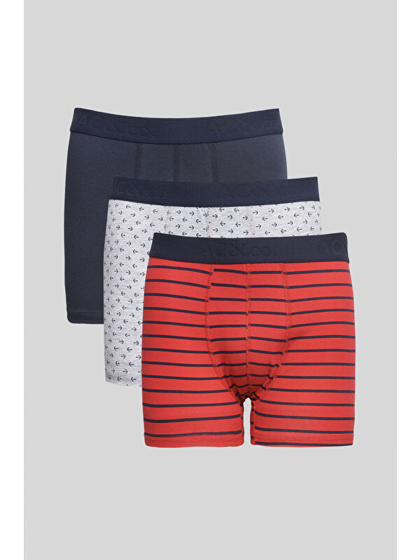 AC&Co / Altınyıldız Classics Erkek Lacivert-Kırmızı 3'lü Boxer Paketi