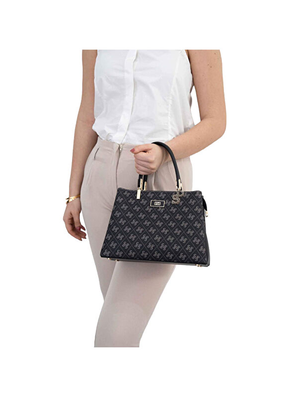 Silver Polo Kadın Omuz Çantası 1098-45863 SILVER POLO BAYAN ÇANTASI M178 FÜME-MAT SİYAH