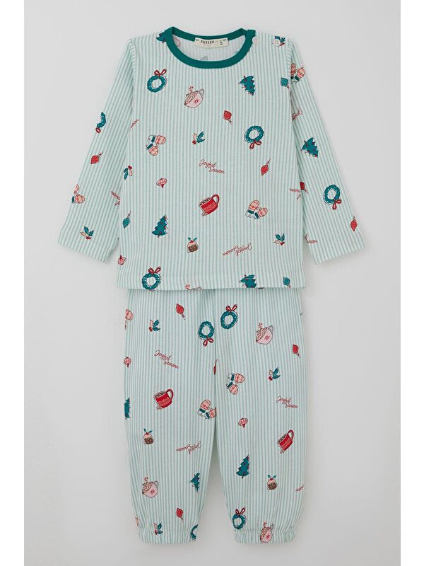 Breeze Kız Bebek Pijama Takımı Neşeli Sezon Yılbaşı Temalı Su Yeşili (9 Ay-3 Yaş)