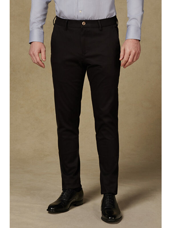 ABBATE Poplin Stretch Pamuk Karışımlı Modern Fit Siyah Erkek Düz Pantolon