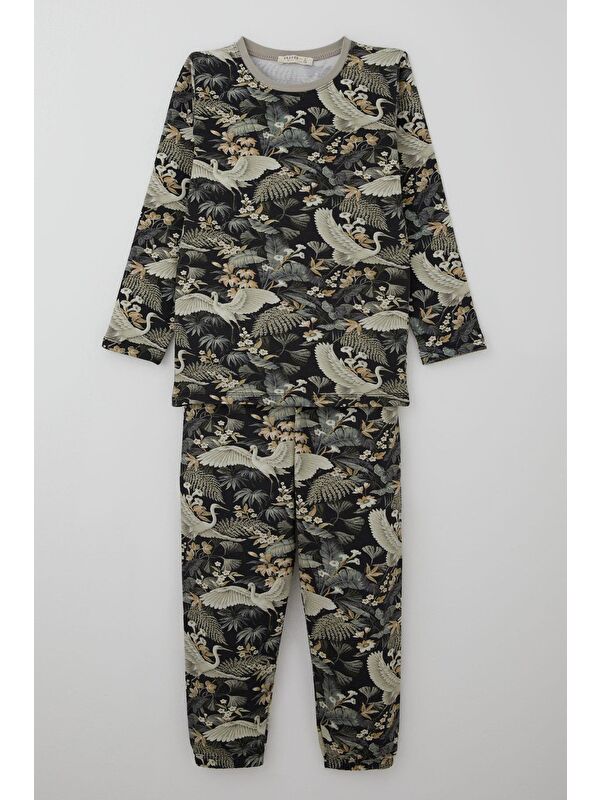 Breeze Kız Çocuk Pijama Takımı Orman Temalı Leylek Desenli Karışık Renk (4-8 Yaş)