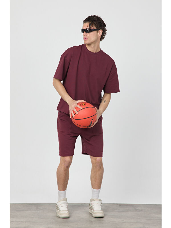 gothamVibes Erkek Chill Boxy Premium Bordo Tişört