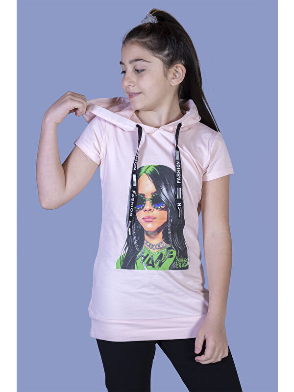 Toontoykids Kız Çocuk Billie Eilish Baskılı Kapüşonlu Tişört