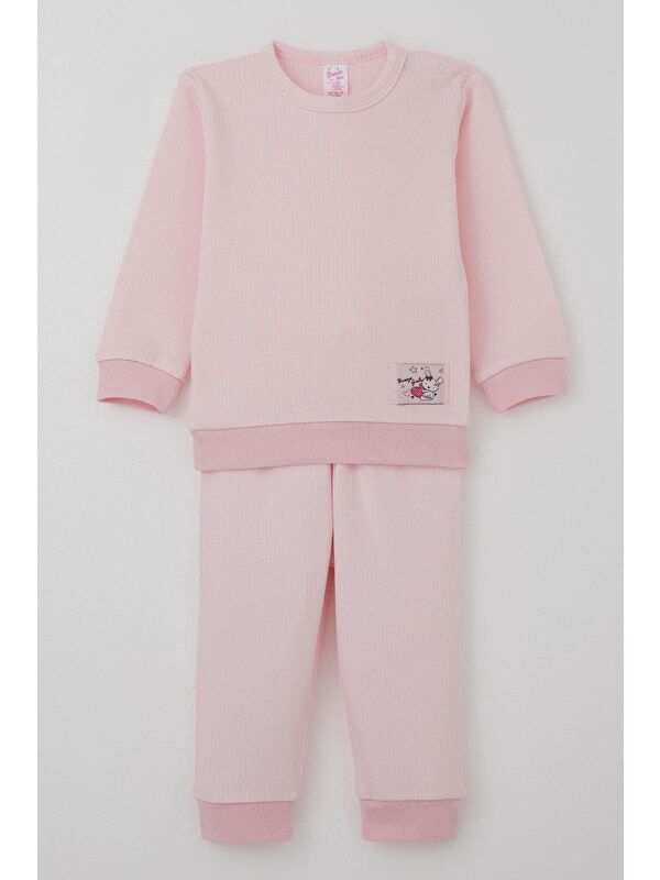 Breeze Kız Bebek Pijama Takımı Omuzdan Patlı Sevimli Minik Tavşancık Armalı Pembe (4 Ay-1 Yaş)