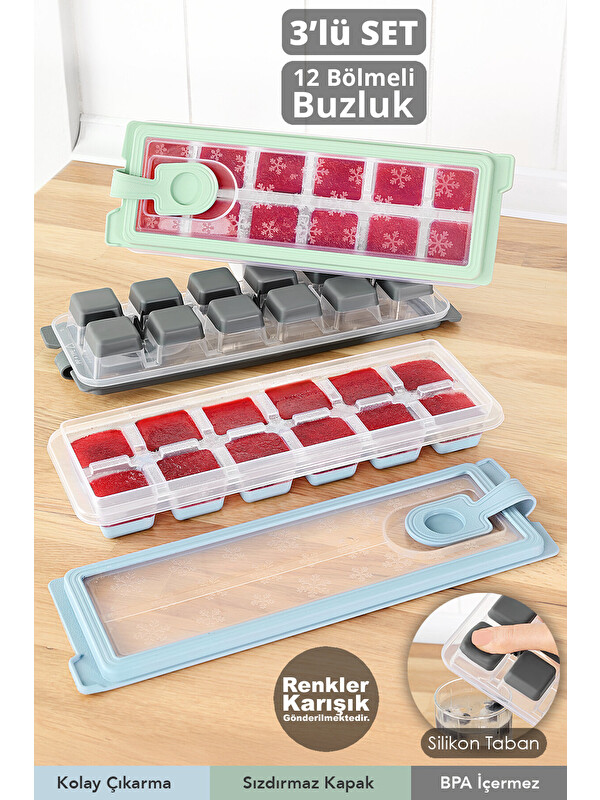 Meleni Home 3'lü Silikon Bas Çıkar Buzluk