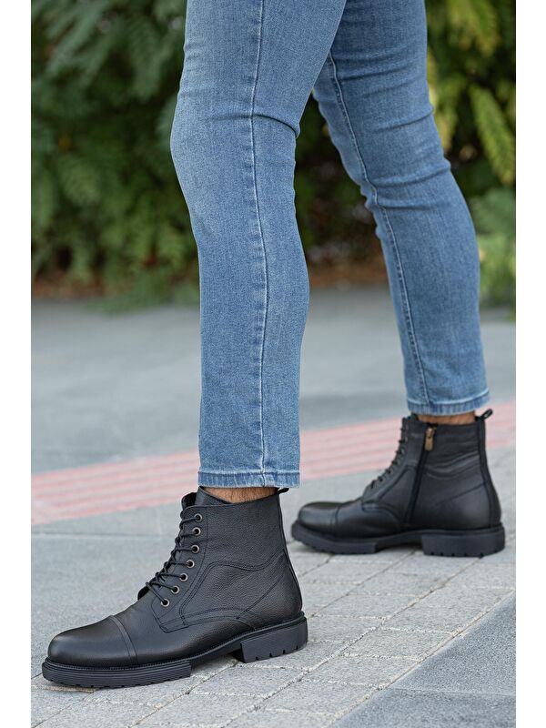 D4002 Hakiki Deri Soğuk Geçiremez Kışlık Erkek Bot - Görsel 5