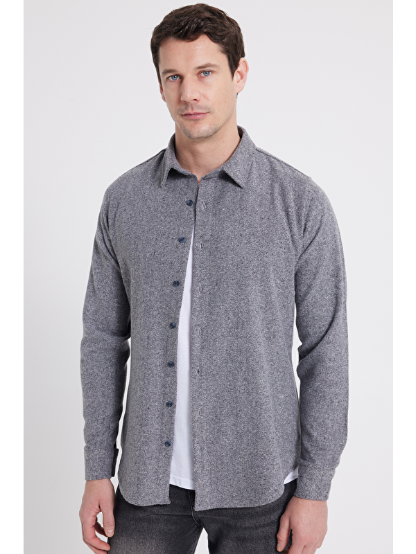 TUDORS Erkek Slim Fit Dar Kesim Uzun Kollu Düz Kışlık Oduncu Gömlek