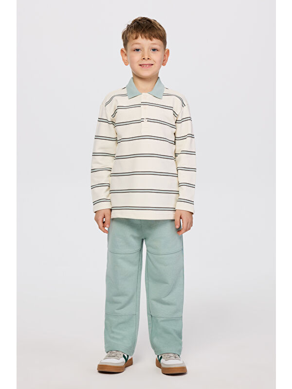Panço Erkek Çocuk Çizgili Ekru Sweatshirt