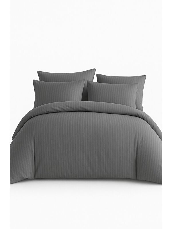 Mulberry Çift Kişilik Çizgili Saten Nevresim Takımı %100 Pamuk 200x220 - Yumuşak Dokulu Lüks Nevresim Takımı