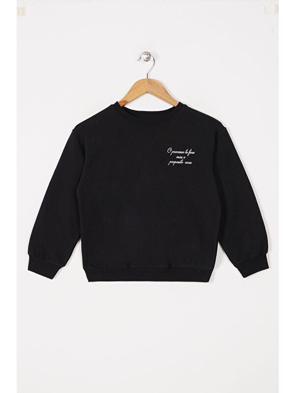 Zepkids Bisiklet Yaka Uzun Kol Baskılı Siyah Renk Kız Çocuk Sweatshirt