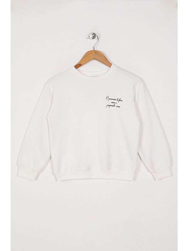Zepkids Bisiklet Yaka Uzun Kol Baskılı Ekru Renk Kız Çocuk Sweatshirt