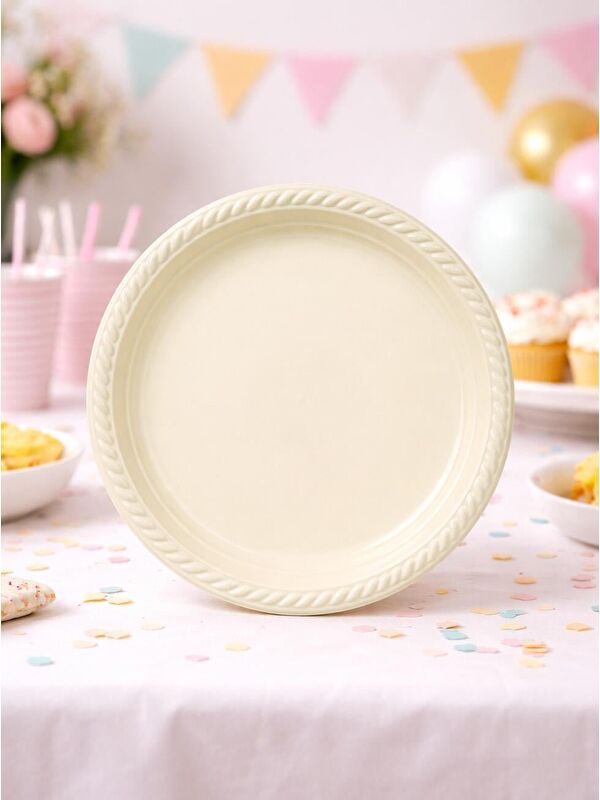 Parti Adresi Plastik Tabak Doğum Günü Parti Tabağı Krem 21 cm 25'li