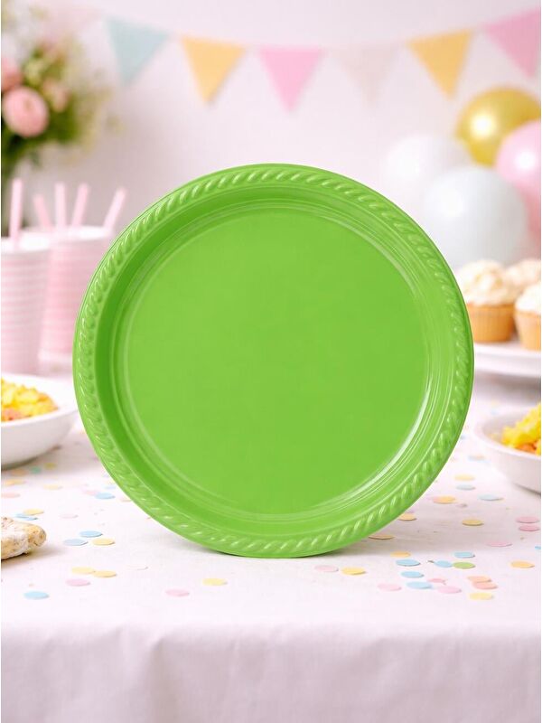 Parti Adresi Plastik Tabak Doğum Günü Parti Tabağı Yeşil 21 cm 25'li