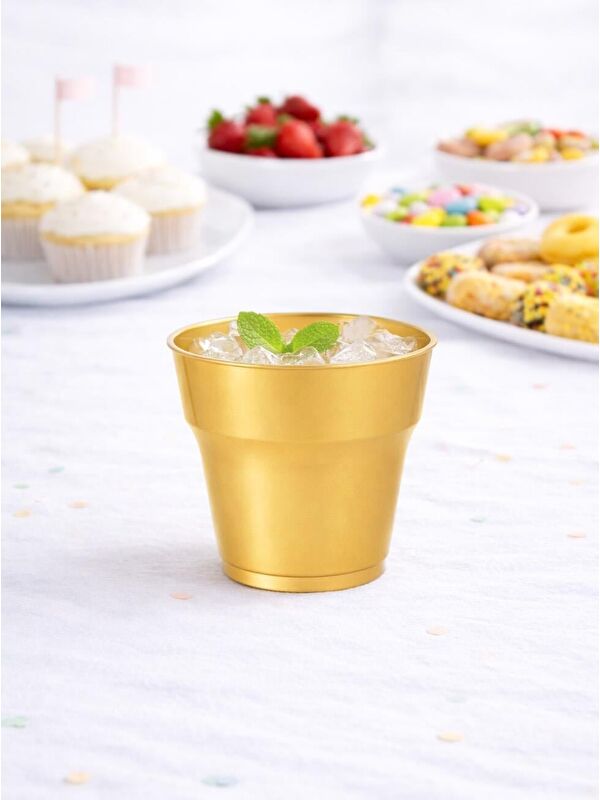 Parti Adresi Kristal Plastik Bardak Meşrubat Bardağı Gold 25'li