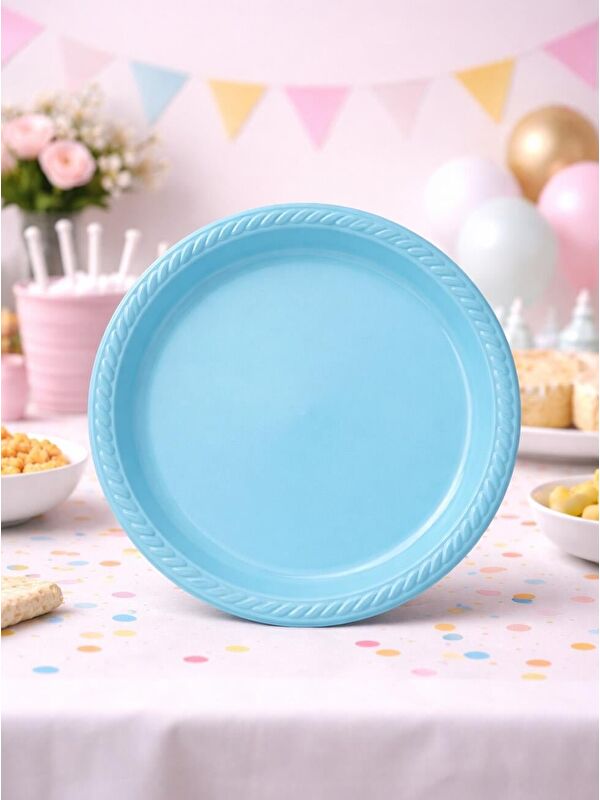 Parti Adresi Plastik Tabak Doğum Günü Parti Tabağı Açık Mavi 21 cm 25'li