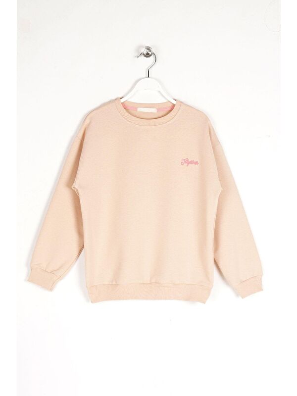 Zepkids Bisiklet Yaka Uzun Kol Bej Renk Kız Çocuk Sweatshirt